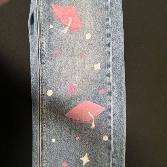 AMERICAN EAGLE HIGH WAISTED BAGGY WIDE-LEG JEANS PAINTED GRADUATION 2025 SIZE 0 - Picture 2 of 14